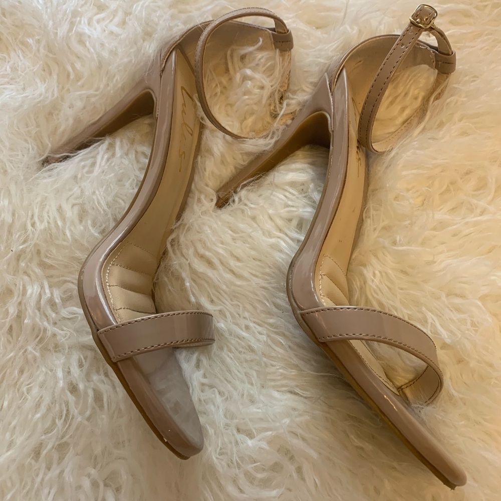 Lulus nude patent leather strappy heels 8